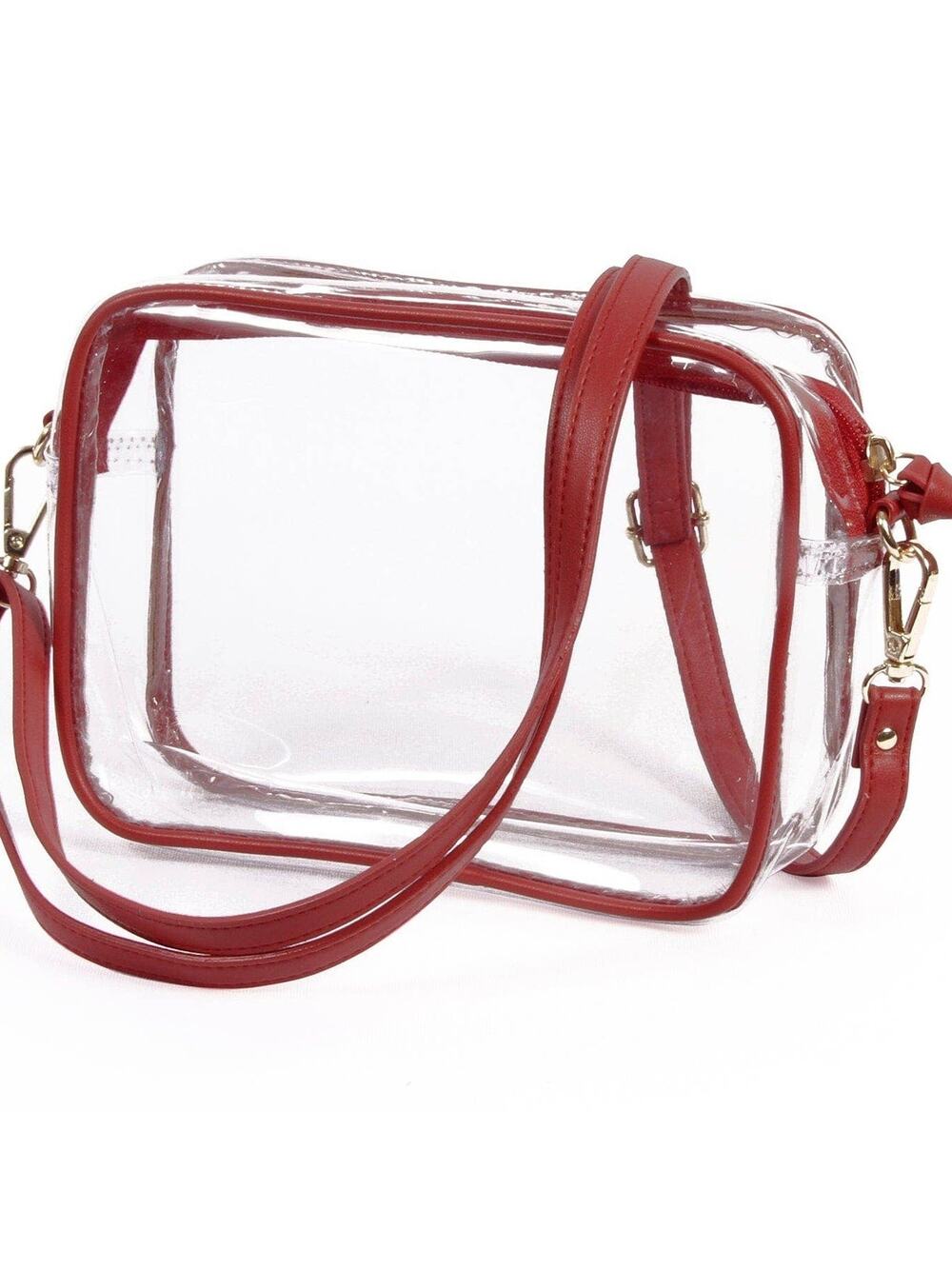 Bridget Clear Purse – Vegan Leather Trim & Straps in Maroon